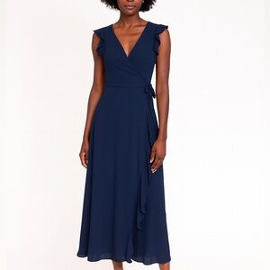 Fame and Partners Womens Ruffled Short Sleeve A Line Wrap Dress Navy Blue Size 2